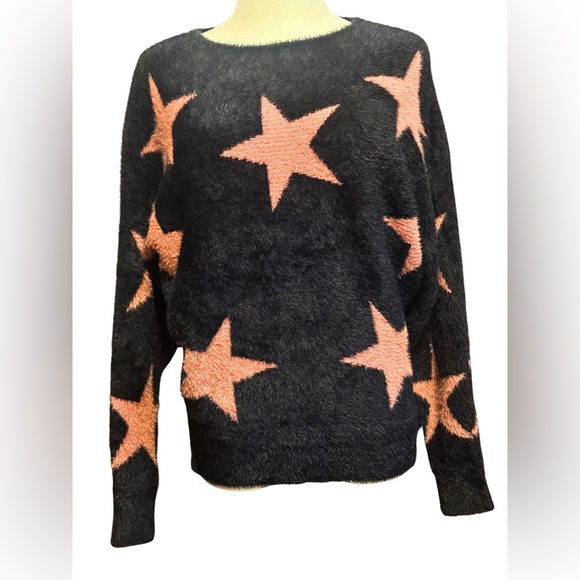 Philosophy Fuzzy Star Sweater Pink and Black Small - Picture 1 of 7